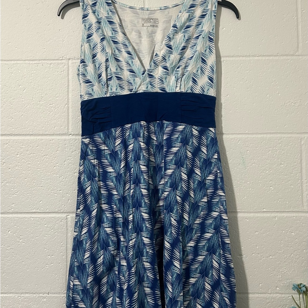 Patagonia Medium Blue and White Leaf Pattern Dress